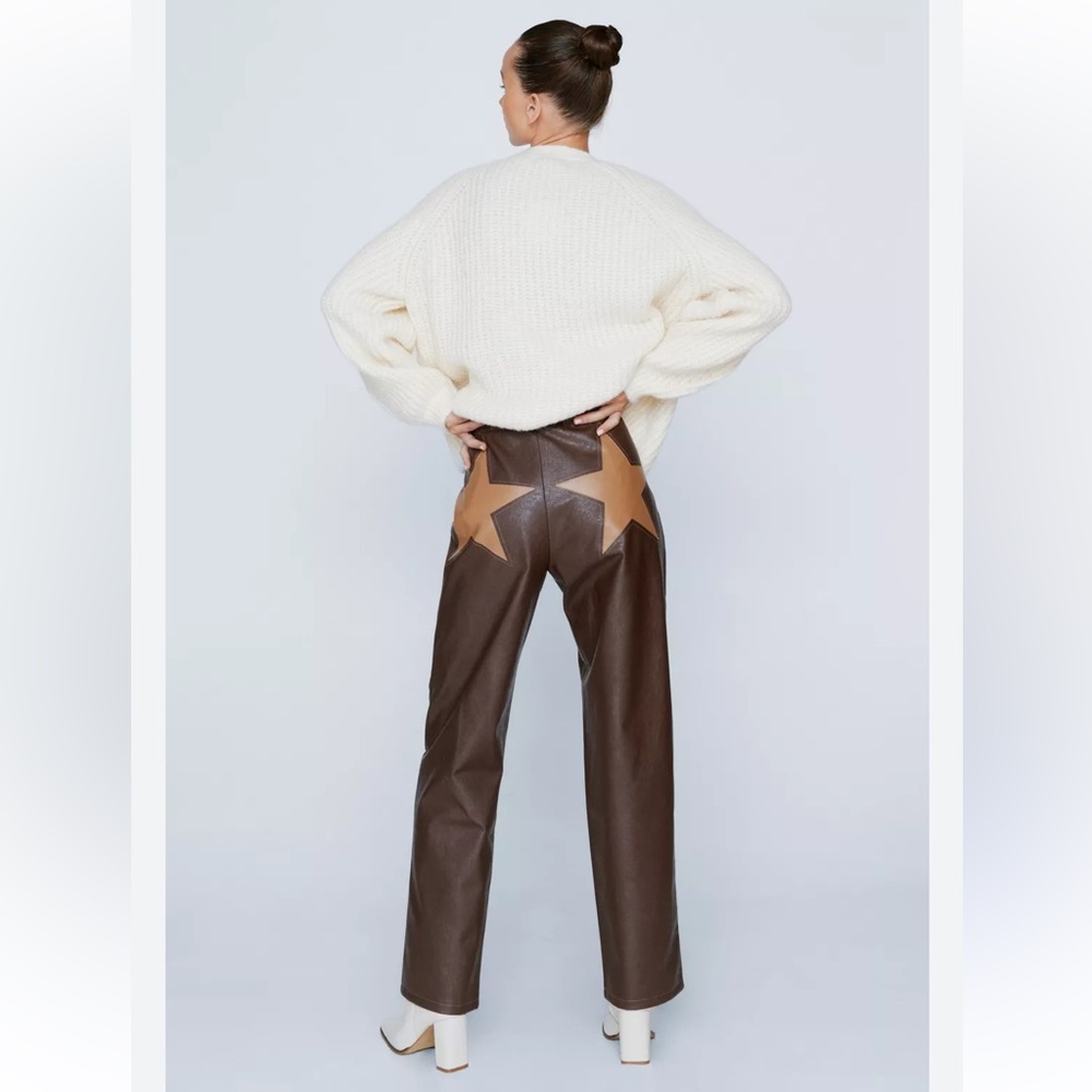 Nasty Gal Women’s 6 Brown Faux Leather Star Motif Tapered
Pants